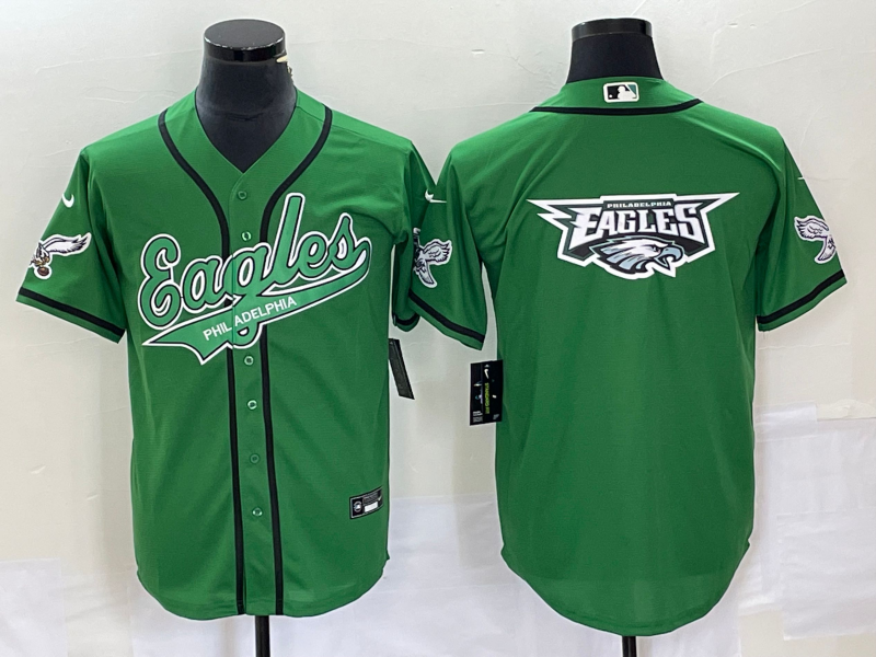 Men's Philadelphia Eagles Green Team Big Logo Cool Base Stitched Baseball Jersey Men's Philadelphia Eagles Green Team Big Logo Cool Base Stitched Baseball Jersey